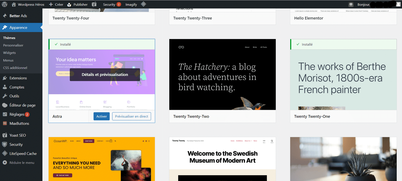 Activer un thème wordpress gratuit