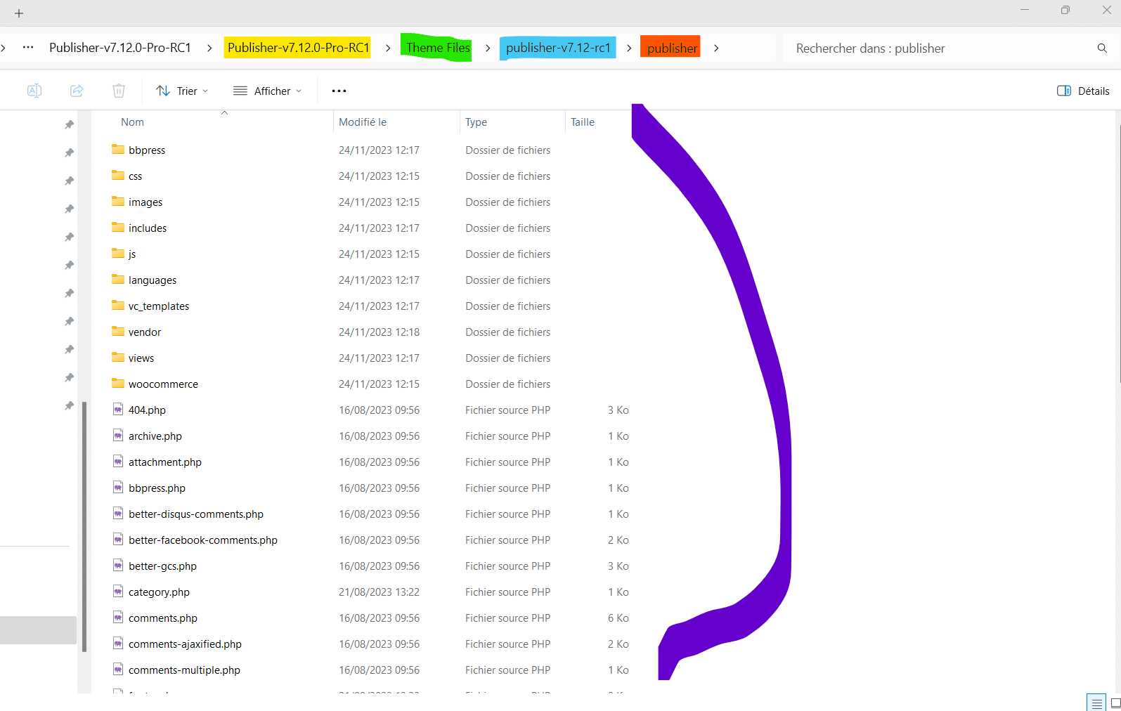 Extraire le thème du format zip à un dossier